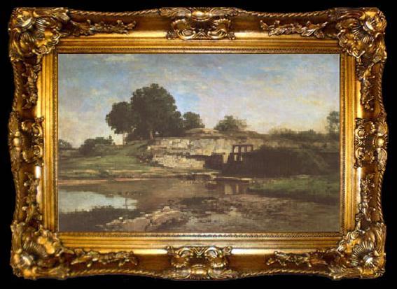 framed  Charles-Francois Daubigny The Flood-Gate at Optevoz (mk05), ta009-2